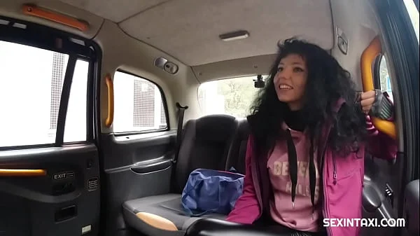 Sexy student pays for the taxi ride with a hot cock ride